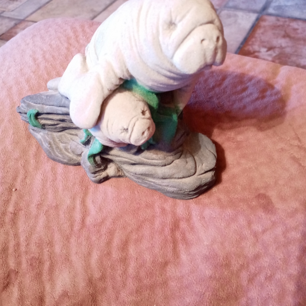 Vintage Manatee with calf sand sculpture